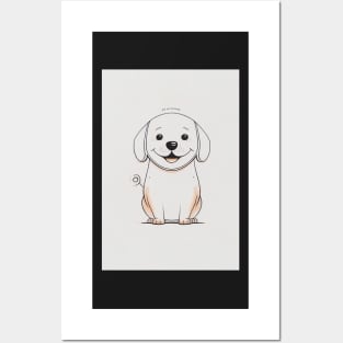 Happy Cute Dog Illustration Drawing Posters and Art